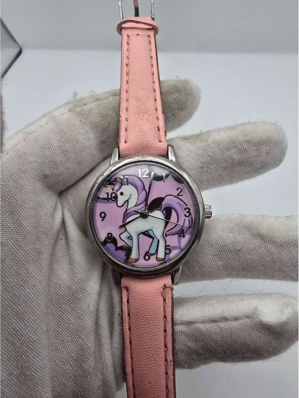Girls Unicorn Quartz Watch Pink Strap Purple Dial Kids Analog Stainless Steel